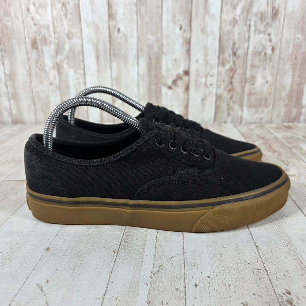 Vans Authentic Black Gum Sole Canvas Low Top Skate Shoes Womens 9 Mens 7.5